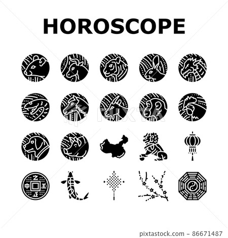 Chinese Horoscope And Accessory Icons Set Vector - Stock Illustration ...