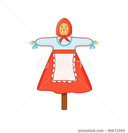 A straw doll on a stick for burning at the stake, a Russian tradition for the Maslenitsa holiday. Vector doodle illustration A straw doll on a stick for burning at the stake, a Russian tradition for the Maslenitsa holiday. Vector doodle illustration 86672084