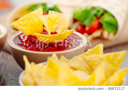 Vegetarian chili with red beans on a plate. Vegetarian chili with red beans on a plate. 86672117