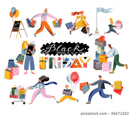 Black friday sales, crazy shopaholic family people run to shop for discounts in stores Black friday sales, crazy shopaholic family people run to shop for discounts in stores 86672883