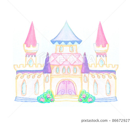 Magic FairyTale Princess Castle isolated on white background. graphic hand drawing. Magic FairyTale Princess Castle isolated on white background. graphic hand drawing. 86672927