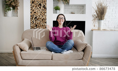 Excited asian girl winner with laptop computer, screaming yes and celebrating mobile online game victory success or getting ecommerce shopping offer. Startup business and mobile technology concept Excited asian girl winner with laptop computer, screaming yes and celebrating mobile online game victory success or getting ecommerce shopping offer. Startup business and mobile technology concept 86673478