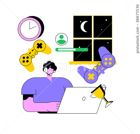 Gaming disorder abstract concept vector illustration. Video game addict, decreased attention span, gaming addiction, behavioral disorder, mental health, medical condition abstract metaphor. 86673536