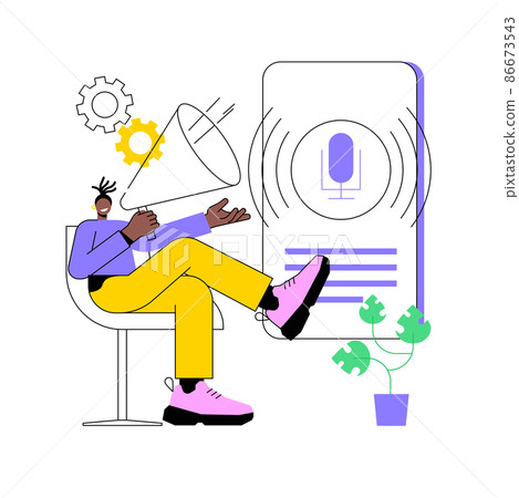 Speech to text abstract concept vector illustration. Multi-language speech recognizer, convert speech to text, voice-to-text software, voice recognition technology, translation abstract metaphor. 86673543