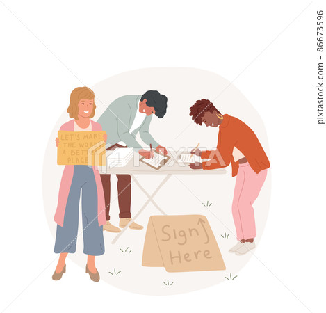 Local activism abstract concept vector illustration. Community activism, local campaign, people collect signatures on the street, volunteering, neighbors sign paper, support abstract metaphor. 86673596