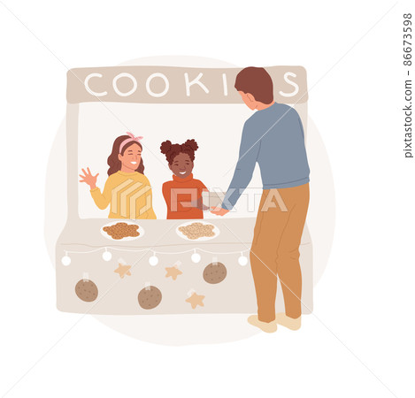 Sell homemade cookies abstract concept vector illustration. Girls sell cookies to neighbors, children make business, garage sale, stand with homemade baking, local community abstract metaphor. Sell homemade cookies abstract concept vector illustration. Girls sell cookies to neighbors, children make business, garage sale, stand with homemade baking, local community abstract metaphor. 86673598