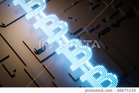 bitcoin block chain crypto currency abstract visualization with technology background and glowing blue bitcoin symbol 3d render illustration bitcoin block chain crypto currency abstract visualization with technology background and glowing blue bitcoin symbol 3d render illustration 86675239