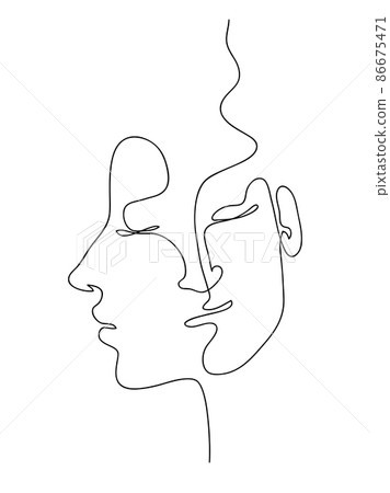 Continuous hand drawing style art. Abstract composition with people portrets. Artistic pattern. Contemporary one line art design Continuous hand drawing style art. Abstract composition with people portrets. Artistic pattern. Contemporary one line art design 86675471