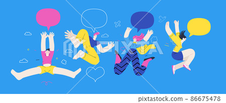 Happiness - happy people jumping in the air cheerfully Happiness - happy people jumping in the air cheerfully 86675478