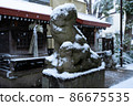 Snow-covered guardian dog The snow scene of the snow shrine that falls on the guardian dog 86675535