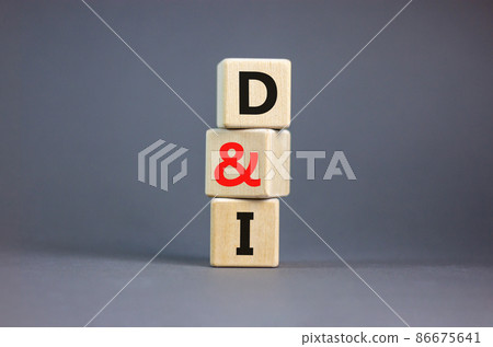 D and I, Diversity and inclusion symbol. Concept words D and I, diversity and inclusion on wooden cubes on beautiful grey table grey background. Business, D and I, diversity and inclusion concept. 86675641