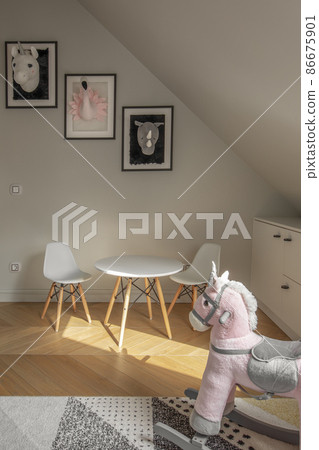 Young women portrait with ginger hair and blue eyes in yellow rapeseed field.  86675901