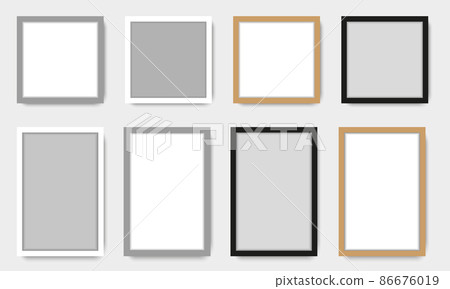 Set of empty white picture frames. Blank white picture frames mockup template for square and A4 image or text 86676019