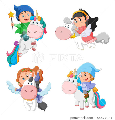 The collection of the fairy flying with the cute unicorn The collection of the fairy flying with the cute unicorn 86677084