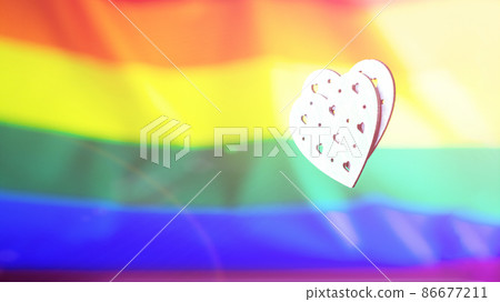 Lgbt rainbow homosexual lesbian concept. Two hearts lgbtq, gay, transgender love symbol. National Coming Out Day, Celebrate Bisexuality Day. 86677211