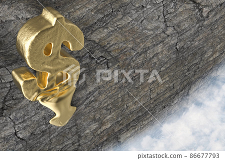 Down arrow and dollar mark on the cliff Down arrow and dollar mark on the cliff 86677793