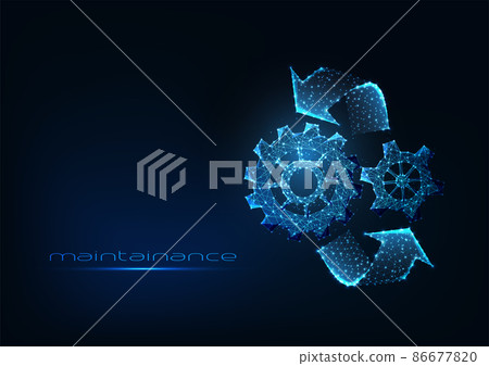Futuristic glowing low polygonal maintenance service concept on dark blue background. 86677820