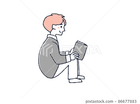 A man reading a book, a comical handwritten person, a vector, and simple coloring of line drawings. 86677883