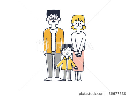 家庭三漫畫手寫人插圖矢量線畫與簡單的著色白色背景 86677888