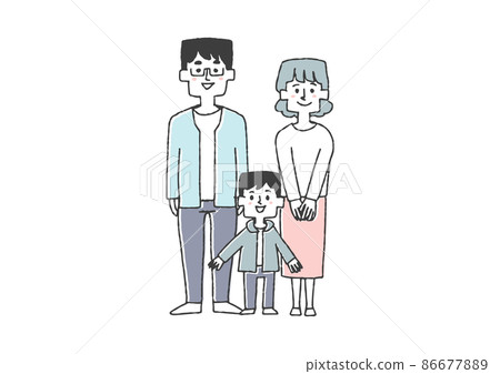 Family of three Comical handwritten person illustrations Vector line drawing with simple coloring White background 86677889