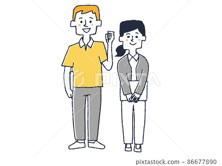 Helper and medical therapist, comical handwritten person illustration, simple coloring on vector line drawing, white background 86677890