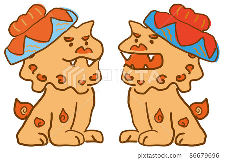 Shisa wearing Okinawa's flower cap Illustration material 86679696