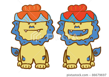 Shisa Hanagasa Okinawa hand-painted illustration material 86679697