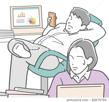 A female subordinate who sees a middle-aged fat man who skips work 86679794