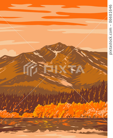 Fallen Leaf Lake in Fall from Taylor Creek Trail California USA WPA Poster Art 86681646