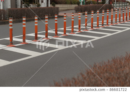 Lane separation mark constructed on the road (cloudy weather) 86681722