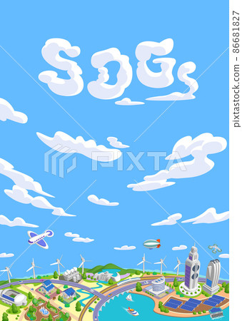Majestic sky and clouds, future city illustrations of SDGs, with variations Majestic sky and clouds, future city illustrations of SDGs, with variations 86681827