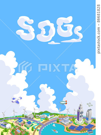 Majestic sky and clouds, future city illustrations of SDGs, with variations Majestic sky and clouds, future city illustrations of SDGs, with variations 86681828