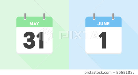 5 月底和 6 月初日曆:一組 5 月 31 日和 6 月 1 日的每日日曆 5 月底和 6 月初日曆:一組 5 月 31 日和 6 月 1 日的每日日曆 86681853