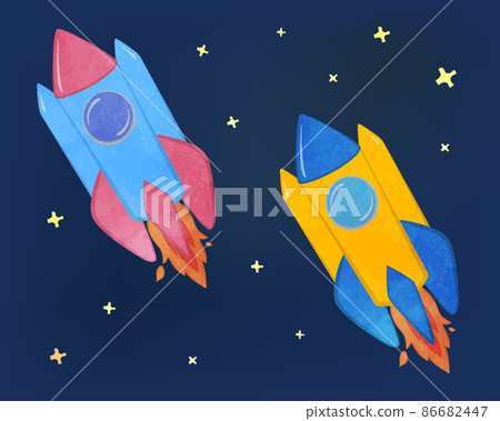 可愛的彩色太空飛艇插圖集 86682447