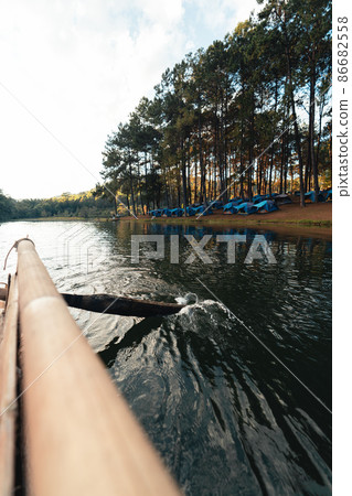 bamboo rafts in the river and nature travel 86682558