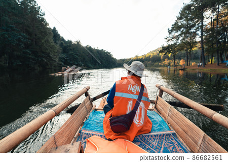 bamboo rafts in the river and nature travel 86682561