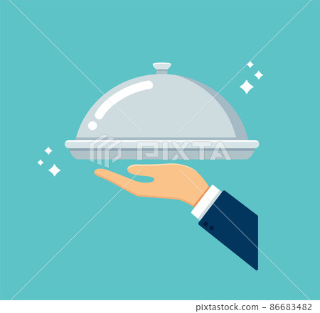 Waiter with cloche. Food serving vector illustration EPS10 86683482