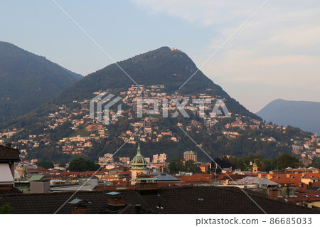 City of Lugano, Switzerland and Mount Brè City of Lugano, Switzerland and Mount Brè 86685033