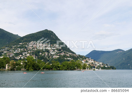 Lake Lugano and Mount Brè, Switzerland 86685094