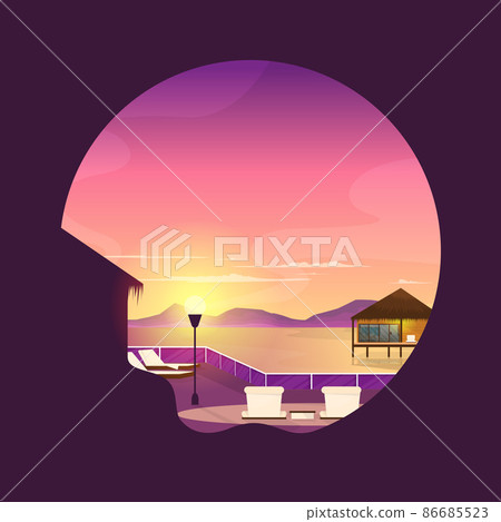 Sunset Maldives Sea Island Resort Hut Holiday Vacation Travel Circle View 86685523