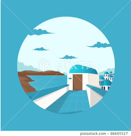 Santorini Greece Aegean Sea View Vacation Travel Tour Circle Emblem Santorini Greece Aegean Sea View Vacation Travel Tour Circle Emblem 86685527