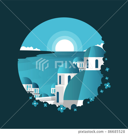 Santorini Greece Aegean Sea View Vacation Travel Tour Circle Emblem 86685528