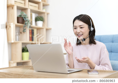 Woman working remotely at home 86686963