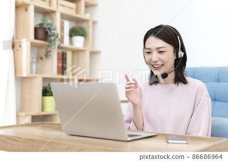 Woman working remotely at home 86686964