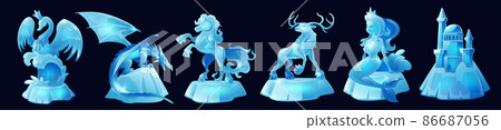 Ice sculptures of animals, mermaid and castle 86687056