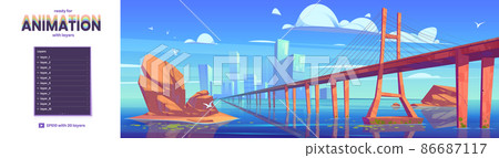 Parallax background with bridge over river 86687117