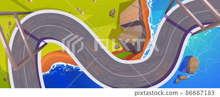 Top view of overpass car road above sea coast 86687183