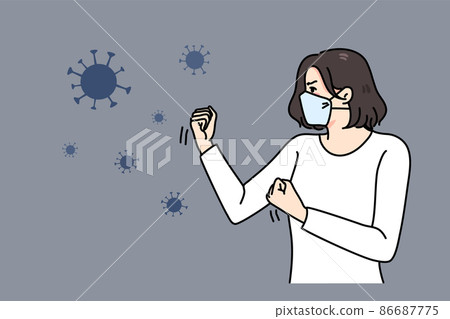 Angry woman in facemask fight covid-19  86687775