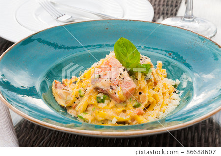tasty Fettuccine with smoked salmon and asparagus tasty Fettuccine with smoked salmon and asparagus 86688607