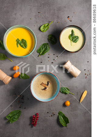 three mashed soups. The view from the top three mashed soups. The view from the top 86689618